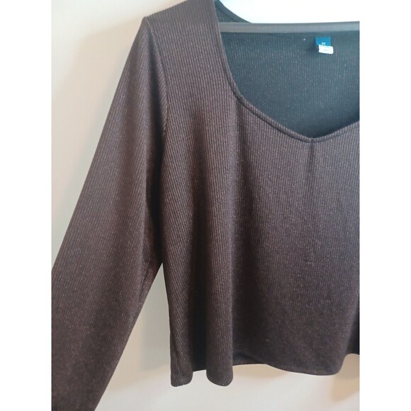 Old Navy V Neck Pullover Knit Top 3X Brown Glitter Ribbed Longsleeve Casual Boho - Picture 6 of 8